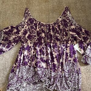 Free People Purple and Gray Floral Blouse
